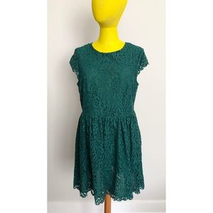 Emerald Green Lace Skater Dress